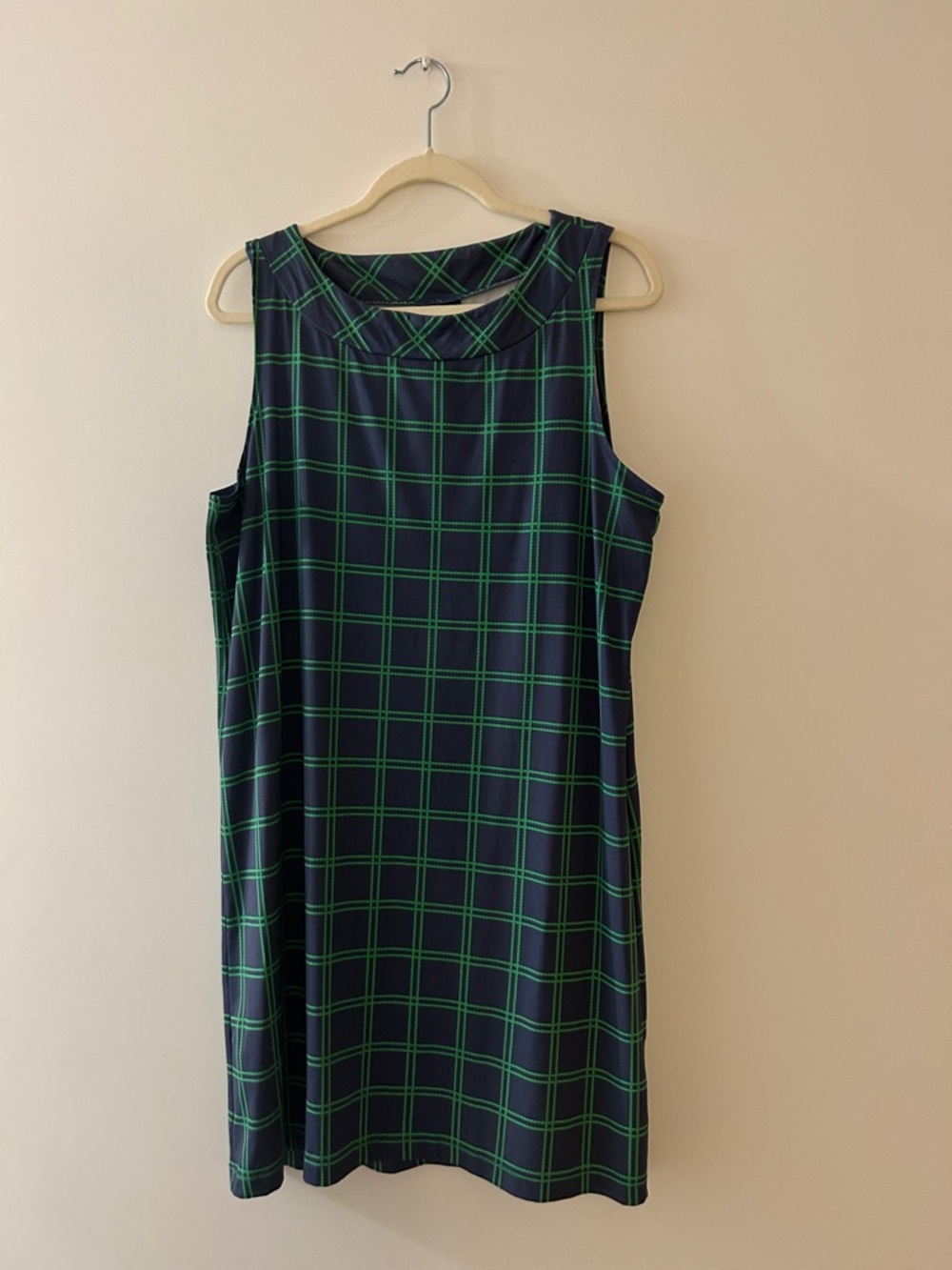 Sailor Sailor Sleeveless Navy and Green Plaid Shift Dress Size XL